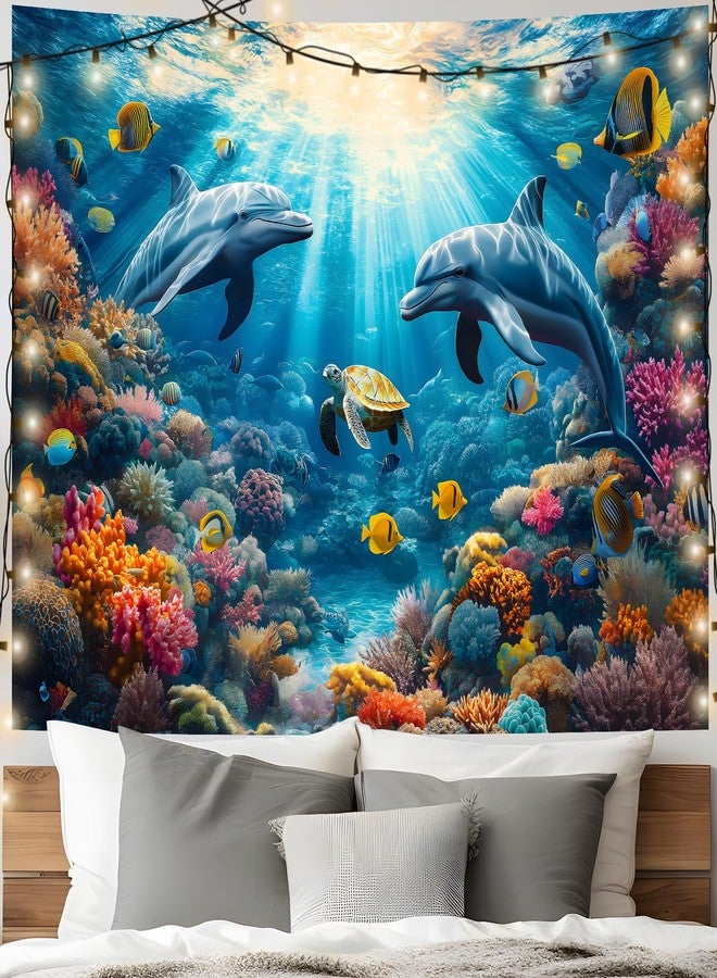 AOHMPT Underwater World Tapestry - Blue Ocean and Aquarium Tropical Fish Wall Decoration - Deep Sea Fish Wall Hanging for Bedroom, Dorm Room and Living Room 79" L x 59" W - Image 3
